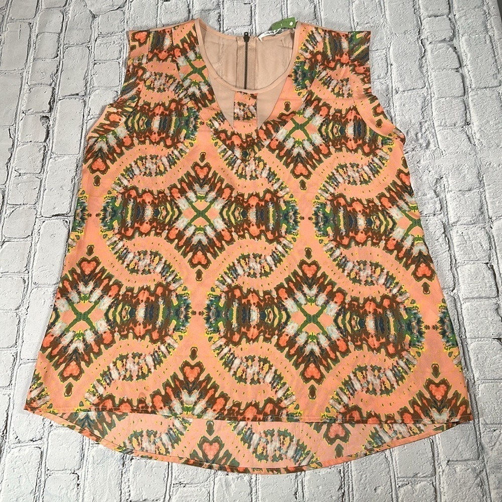 Collective Concepts Multicolor Watercolor Coral sleeveless Blouse size Large